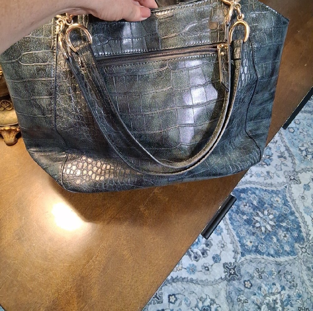 New Directions Black Croc-Embossed Tote Bag with Gold Hardware - Picture 7 of 16